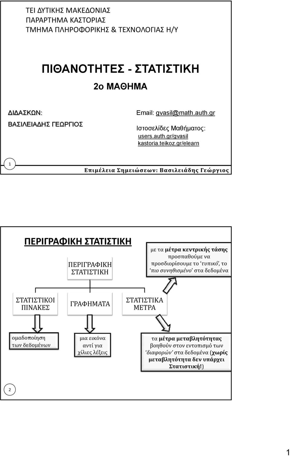 auth.gr Ιστοσελίδες Μαθήματος: users.auth.gr/gvasil kastoria.teikoz.