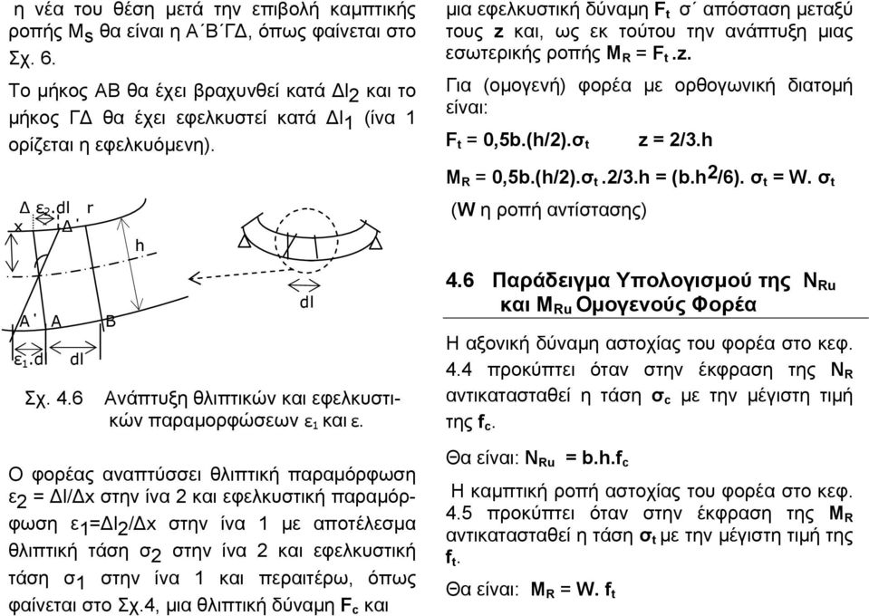 μια εφελκυστική δύναμη F t σ απόσταση μεταξύ τους z και, ως εκ τούτου την ανάπτυξη μιας εσωτερικής ροπής Μ R = F t.z. Για (ομογενή) φορέα με ορθογωνική διατομή είναι: F t = 0,5b.(h/2).σ t z = 2/3.