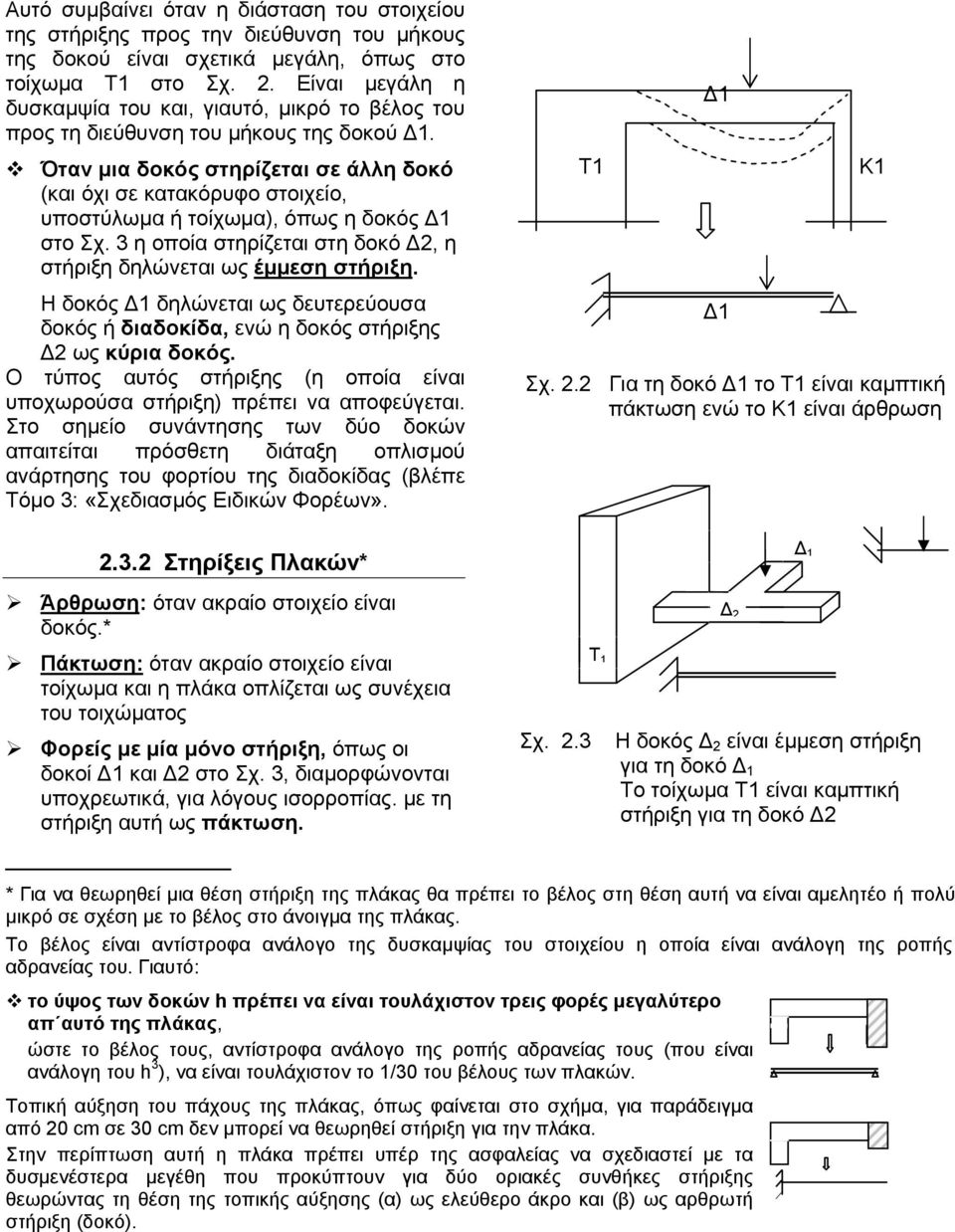 Όταν μια δοκός στηρίζεται σε άλλη δοκό (και όχι σε κατακόρυφο στοιχείο, υποστύλωμα ή τοίχωμα), όπως η δοκός Δ1 στο Σχ. 3 η οποία στηρίζεται στη δοκό Δ2, η στήριξη δηλώνεται ως έμμεση στήριξη.