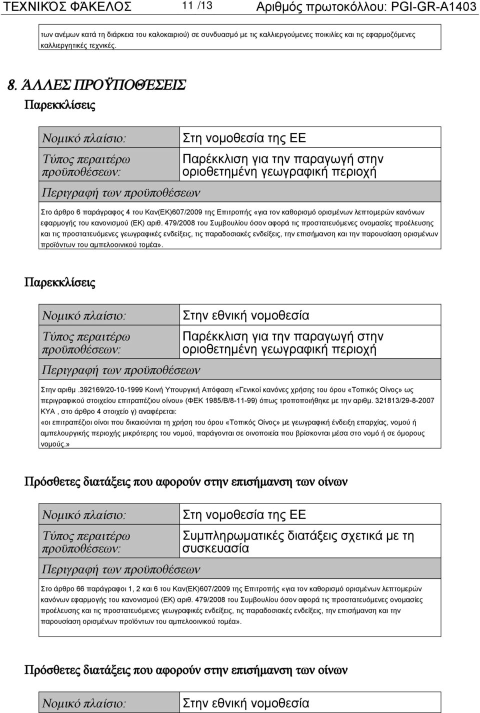 άρθρο 6 παράγραφος 4 του Καν(ΕΚ)607/2009 της Επιτροπής «για τον καθορισμό ορισμένων λεπτομερών κανόνων εφαρμογής του κανονισμού (ΕΚ) αριθ.