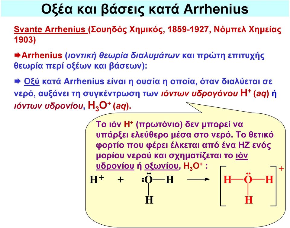 συγκέντρωση των ιόντων υδρογόνου Η + (aq) ή ιόντων υδρονίου, Η 3 Ο + (aq).
