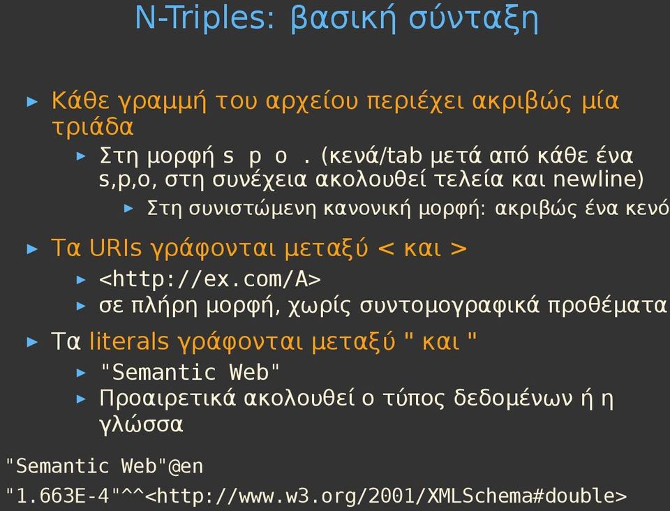 κενό Τα URIs γράφονται μεταξύ < και > <http://ex.