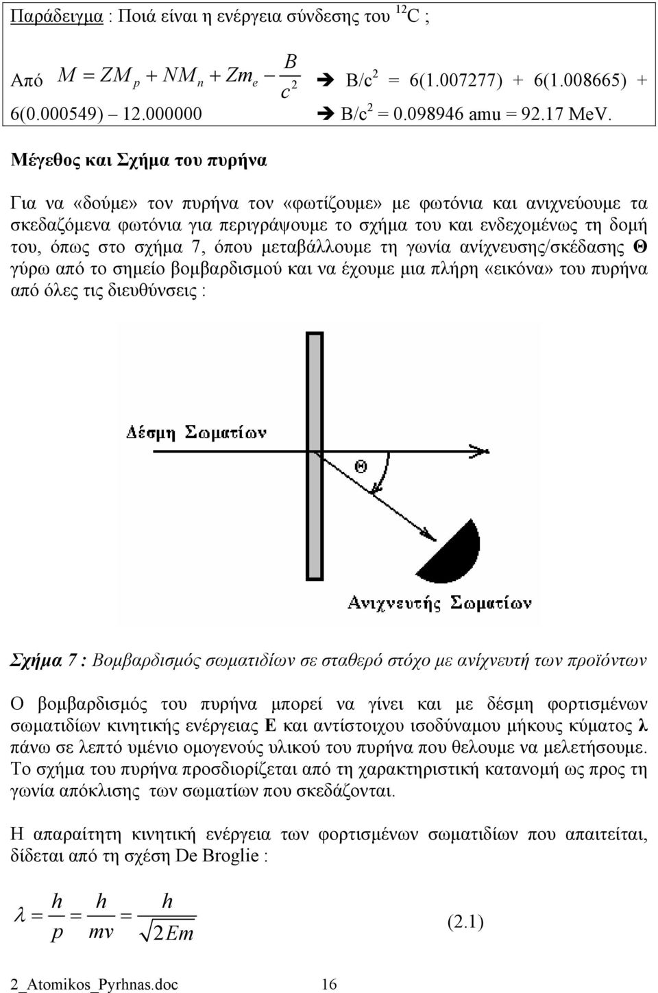 όπου μεταβάλλουμε τη γωνία ανίχνευσης/σκέδασης Θ γύρω από το σημείο βομβαρδισμού και να έχουμε μια πλήρη «εικόνα» του πυρήνα από όλες τις διευθύνσεις : Σχήμα 7 : Βομβαρδισμός σωματιδίων σε σταθερό