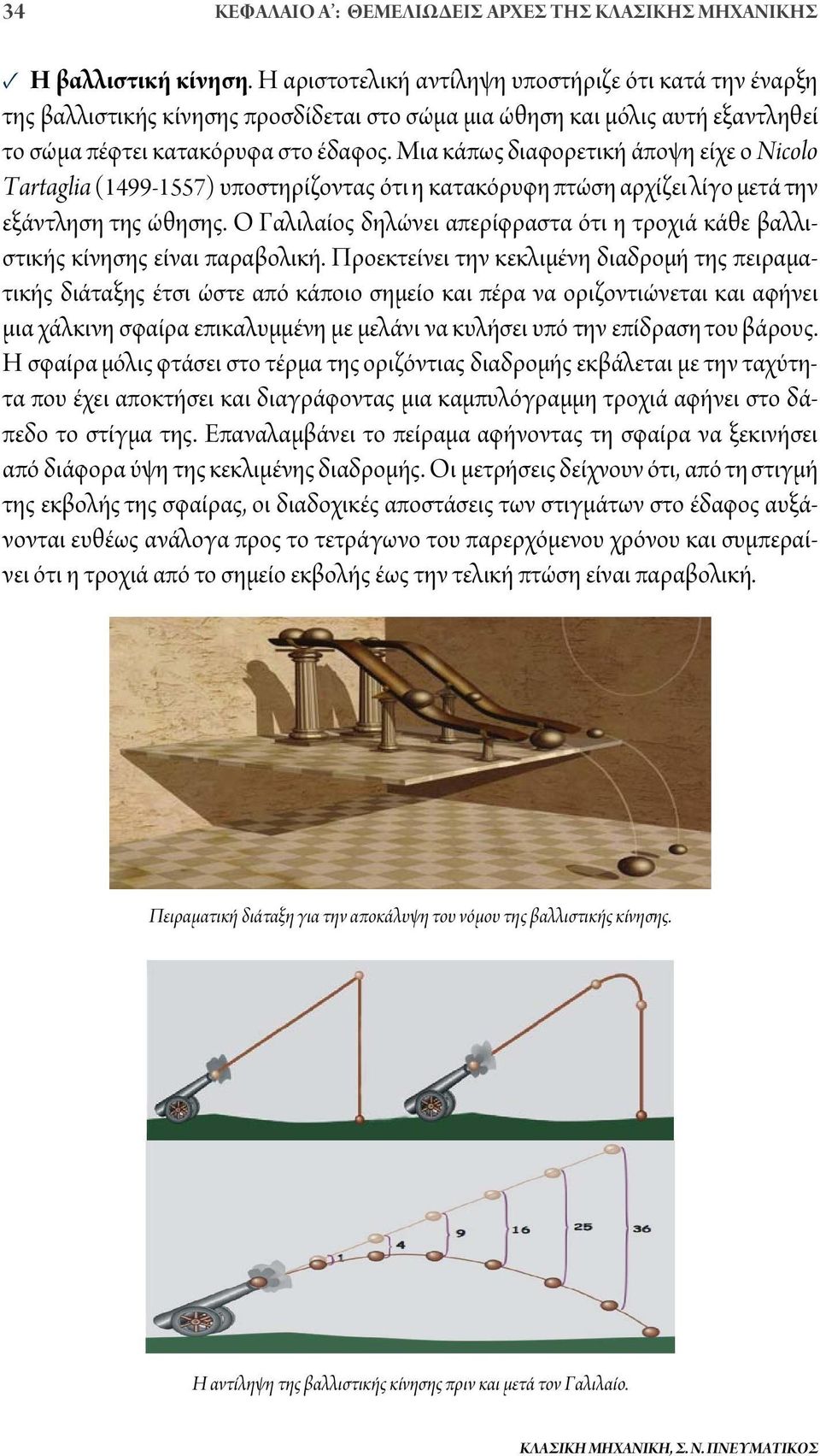 Μια κάπως διαφορετική άποψη είχε ο Nicolo Tartaglia (1499-1557) υποστηρίζοντας ότι η κατακόρυφη πτώση αρχίζει λίγο μετά την εξάντληση της ώθησης.