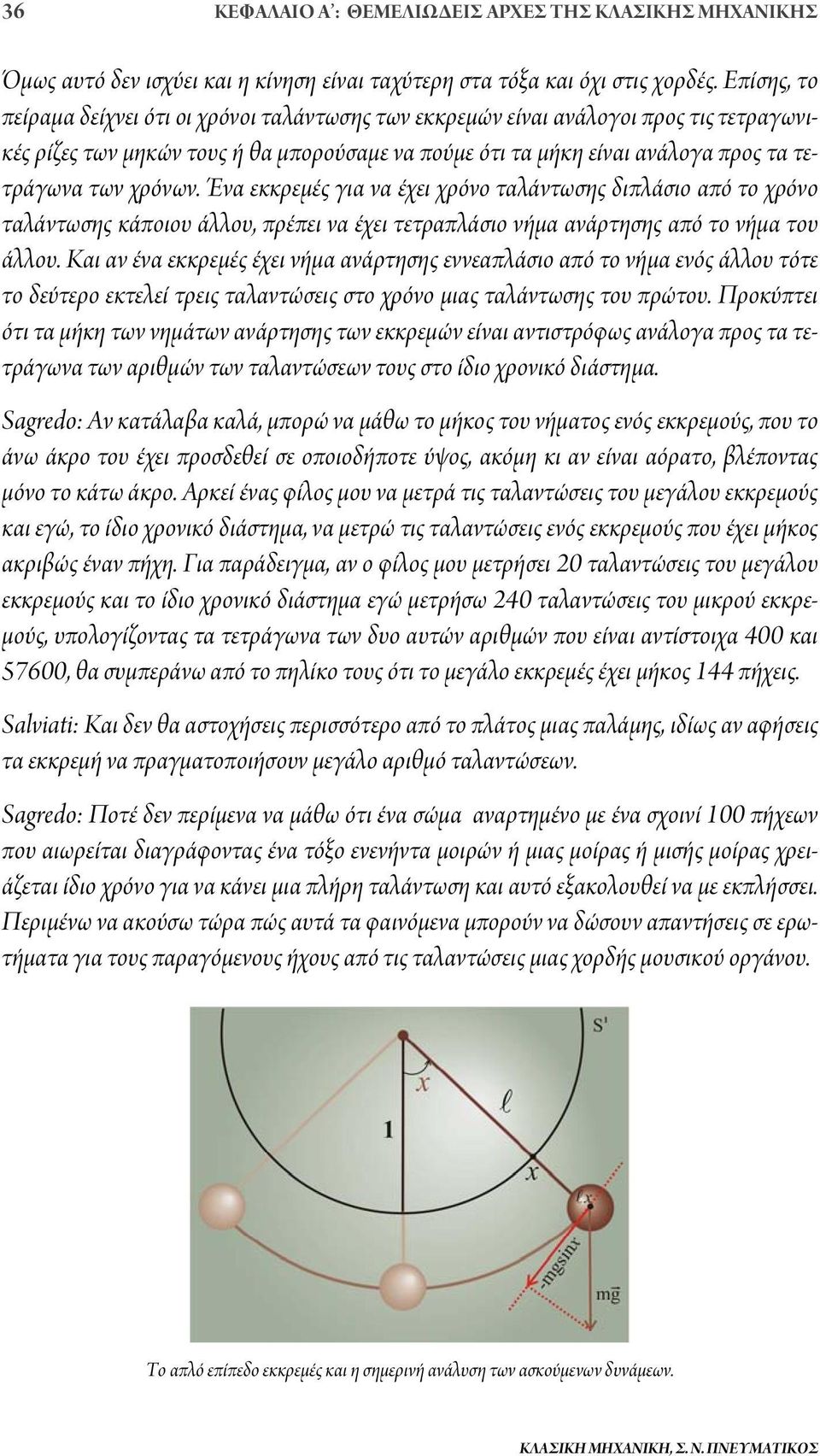 χρόνων. Ένα εκκρεμές για να έχει χρόνο ταλάντωσης διπλάσιο από το χρόνο ταλάντωσης κάποιου άλλου, πρέπει να έχει τετραπλάσιο νήμα ανάρτησης από το νήμα του άλλου.
