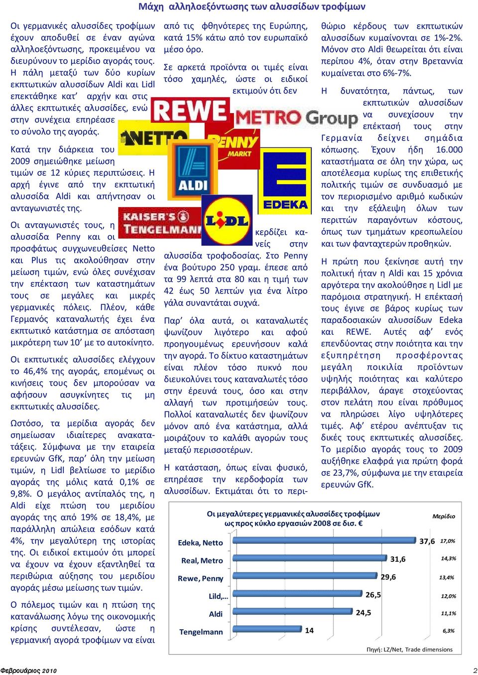 Κατά την διάρκεια του 2009 σημειώθηκε μείωση τιμών σε 12 κύριες περιπτώσεις. Η αρχή έγινε από την εκπτωτική αλυσσίδα Aldi και απήντησαν οι ανταγωνιστές της.