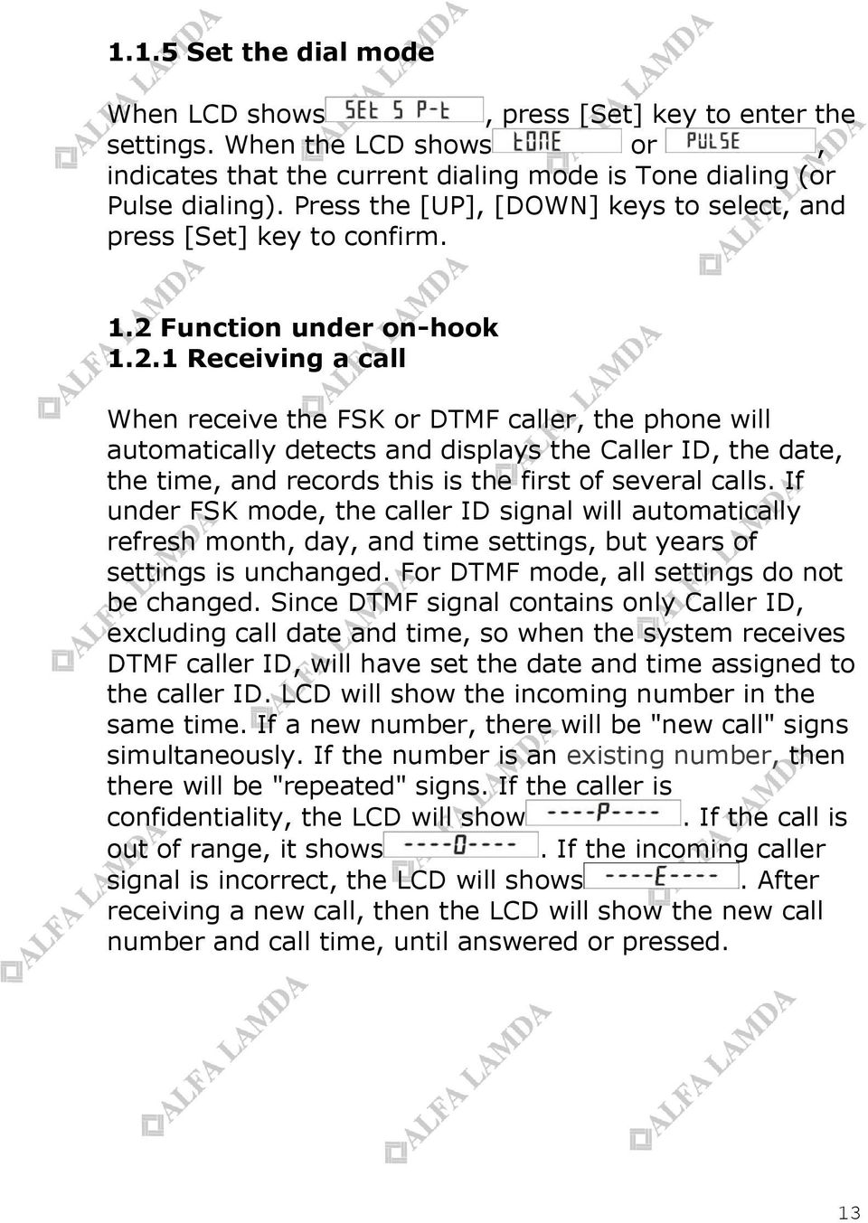 Function under on-hook 1.2.