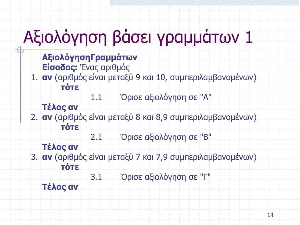 1 Όρισε αξιολόγηση σε "Α" Τέλος αν 2.