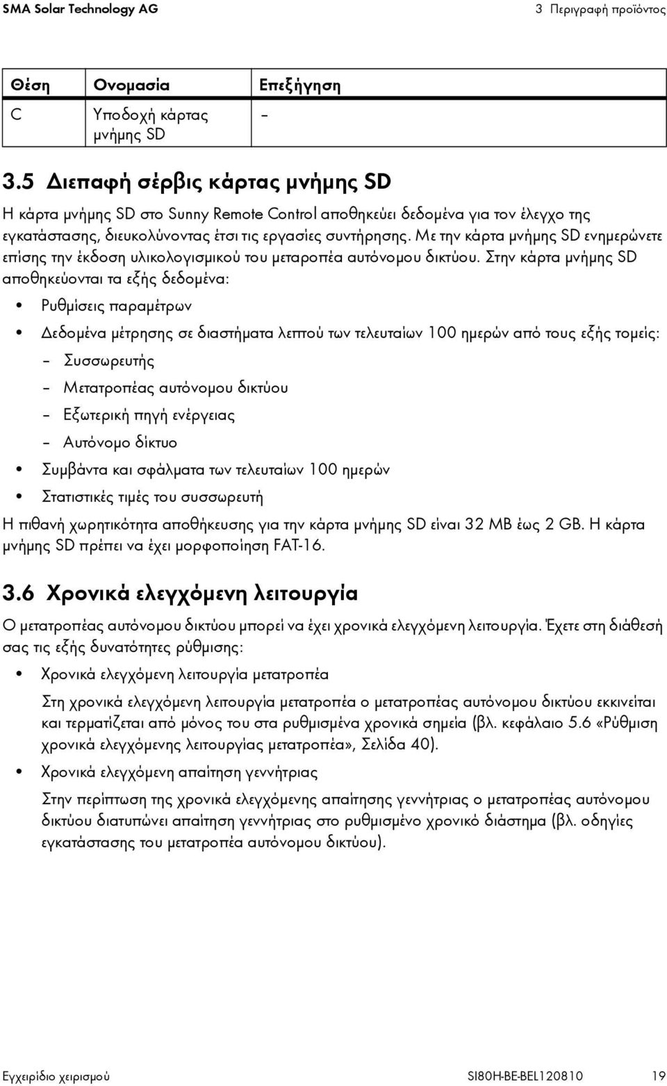 Με την κάρτα μνήμης SD ενημερώνετε επίσης την έκδοση υλικολογισμικού του μεταροπέα αυτόνομου δικτύου.