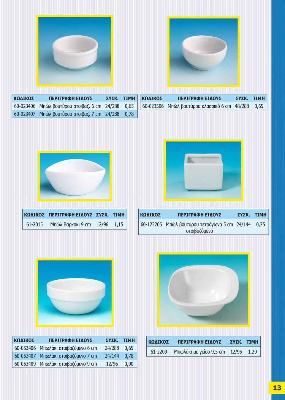 60-123205 Μπώλ βουτύρου τετράγωνο 5 cm στοιβαζόμενο 24/144 0,75 60-053406 Μπωλάκι στοιβαζόμενο 6 cm 24/288