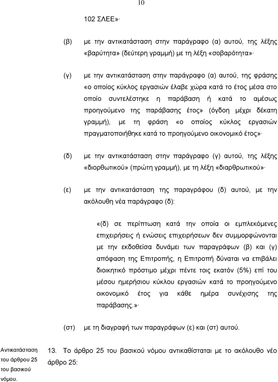 πραγματοποιήθηκε κατά το προηγούμενο οικονομικό έτος» (δ) με την αντικατάσταση στην παράγραφο (γ) αυτού, της λέξης «διορθωτικού» (πρώτη γραμμή), με τη λέξη «διαρθρωτικού» (ε) με την αντικατάσταση της