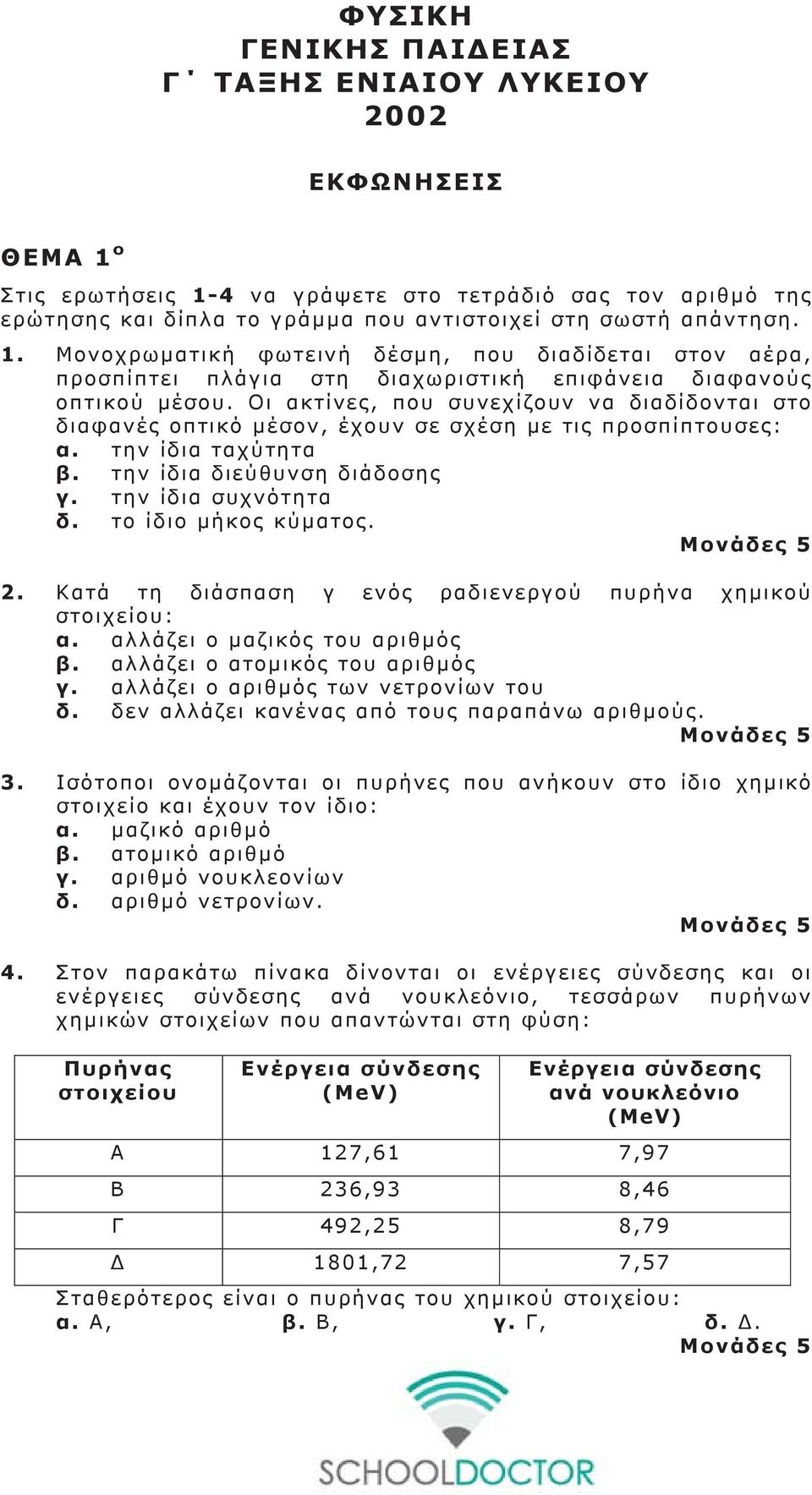 Οι ακτίνες, που συνεχίζουν να διαδίδονται στο διαφανές οπτικό μέσον, έχουν σε σχέση με τις προσπίπτουσες: α. την ίδια ταχύτητα β. την ίδια διεύθυνση διάδοσης γ. την ίδια συχνότητα δ.