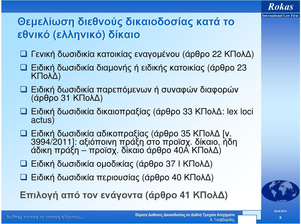 Ειδικήδωσιδικίαδικαιοπραξίας (άρθρο 33 ΚΠολ : lex loci actus) Ειδικήδωσιδικίααδικοπραξίας (άρθρο 35 ΚΠολ [ν.