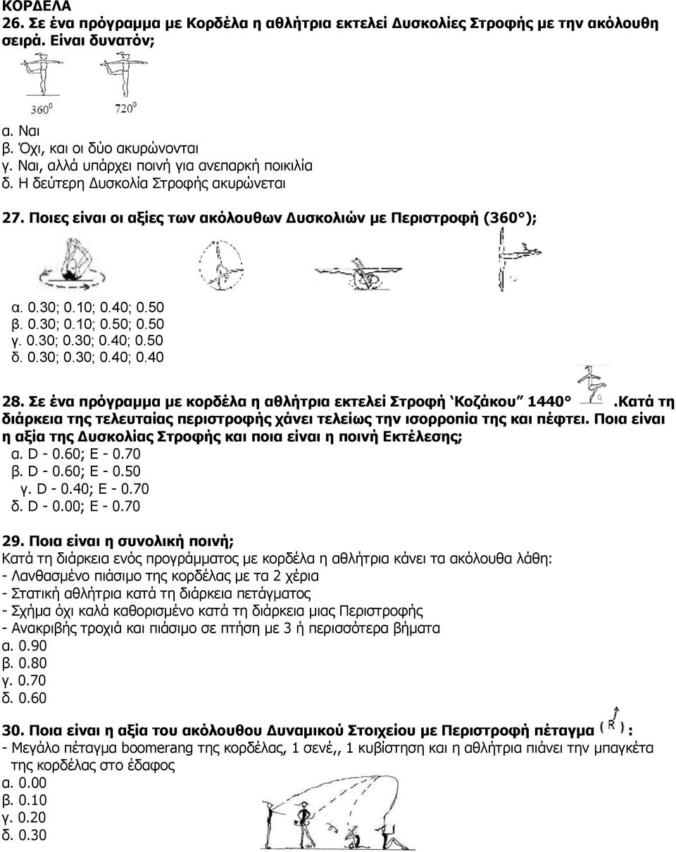 50 γ. 0.30; 0.30; 0.40; 0.50 δ. 0.30; 0.30; 0.40; 0.40 28. Σε ένα πρόγραμμα με κορδέλα η αθλήτρια εκτελεί Στροφή Κοζάκου 1440.