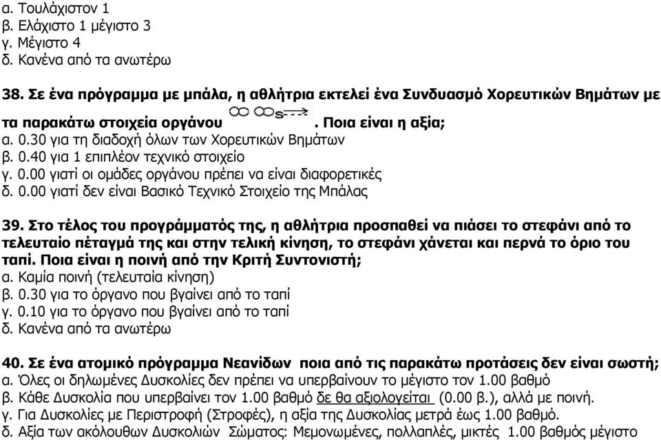 Στο τέλος του προγράμματός της, η αθλήτρια προσπαθεί να πιάσει το στεφάνι από το τελευταίο πέταγμά της και στην τελική κίνηση, το στεφάνι χάνεται και περνά το όριο του ταπί.