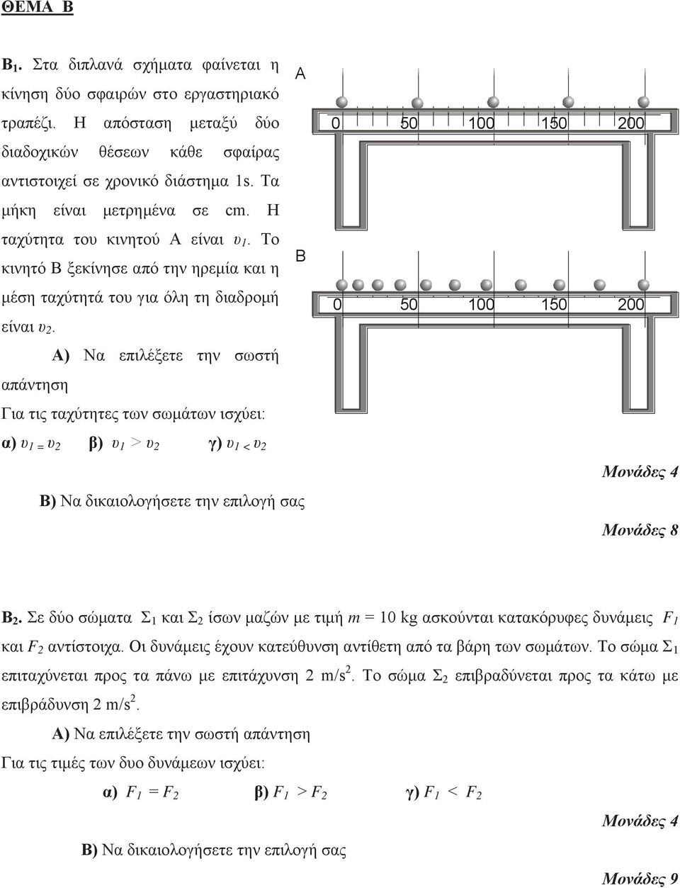 Το κινητό Β ξεκίνησε από την ηρεμία και η μέση ταχύτητά του για όλη τη διαδρομή είναι υ 2.