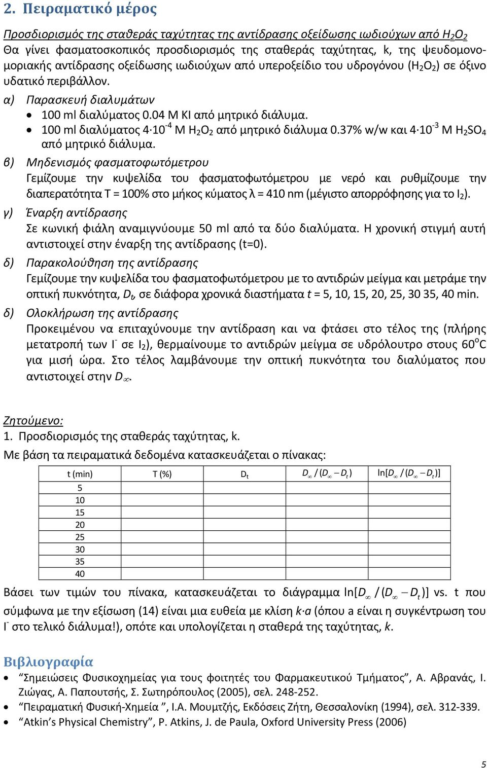 100 ml διαλύματος 4 10 4 Μ H 2 O 2 από μητρικό διάλυμα 0.37% w/w και 4 10 3 Μ H 2 SO 4 από μητρικό διάλυμα.