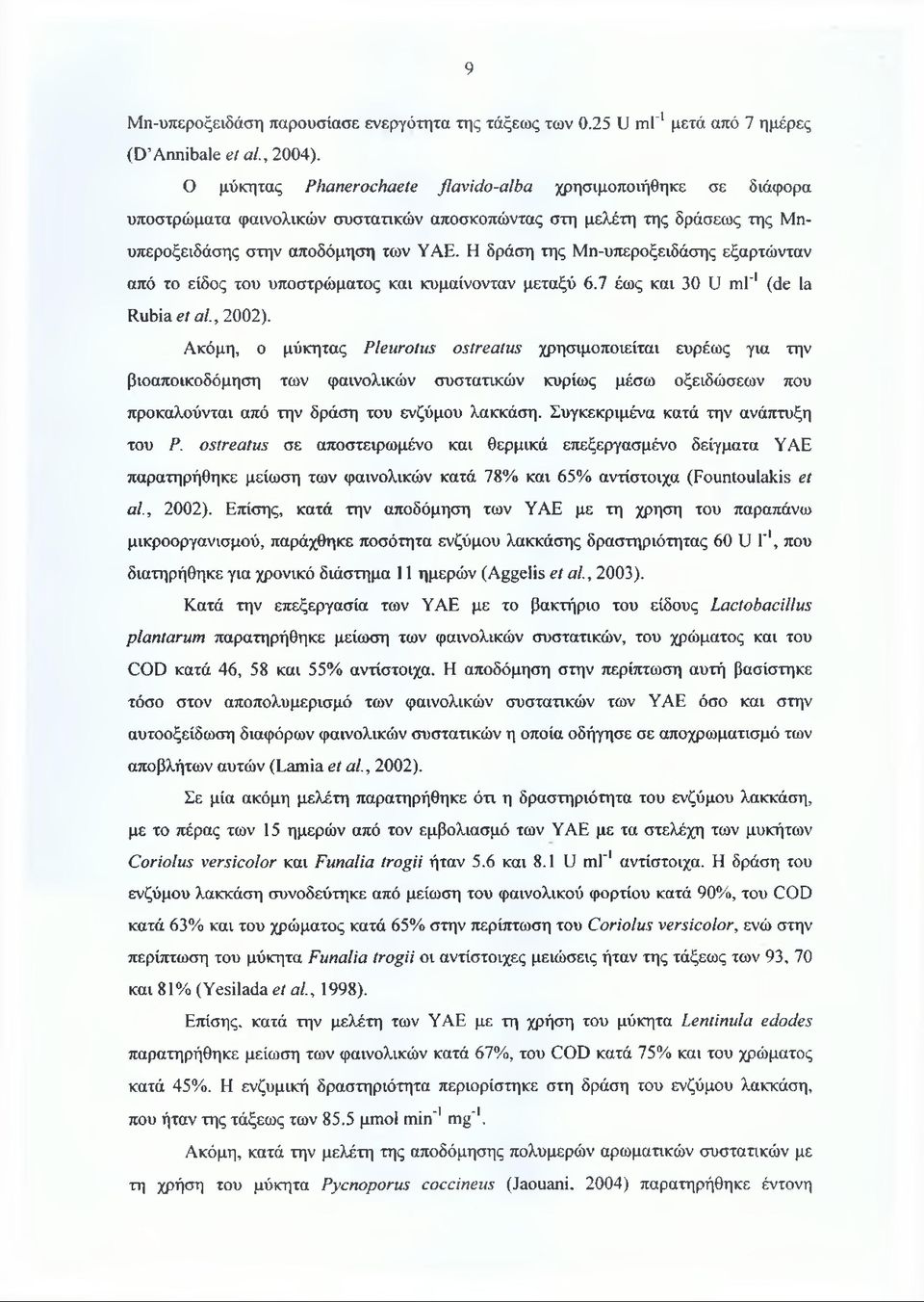 Η δράση της Mn-υπεροξειδάσης εξαρτώνταν από το είδος του υποστρώματος και κυμαίνονταν μεταξύ 6.7 έως και 30 U mi'1 (de la Rubia et al., 2002).