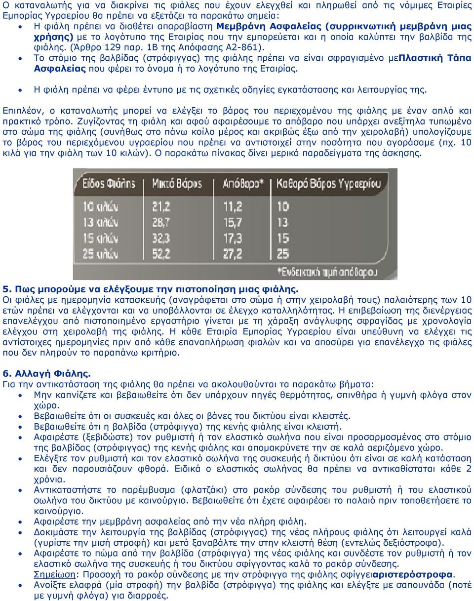 Το στόµιο της βαλβίδας (στρόφιγγας) της φιάλης πρέπει να είναι σφραγισµένο µεπλαστική Τάπα Ασφαλείας που φέρει το όνοµα ή το λογότυπο της Εταιρίας.