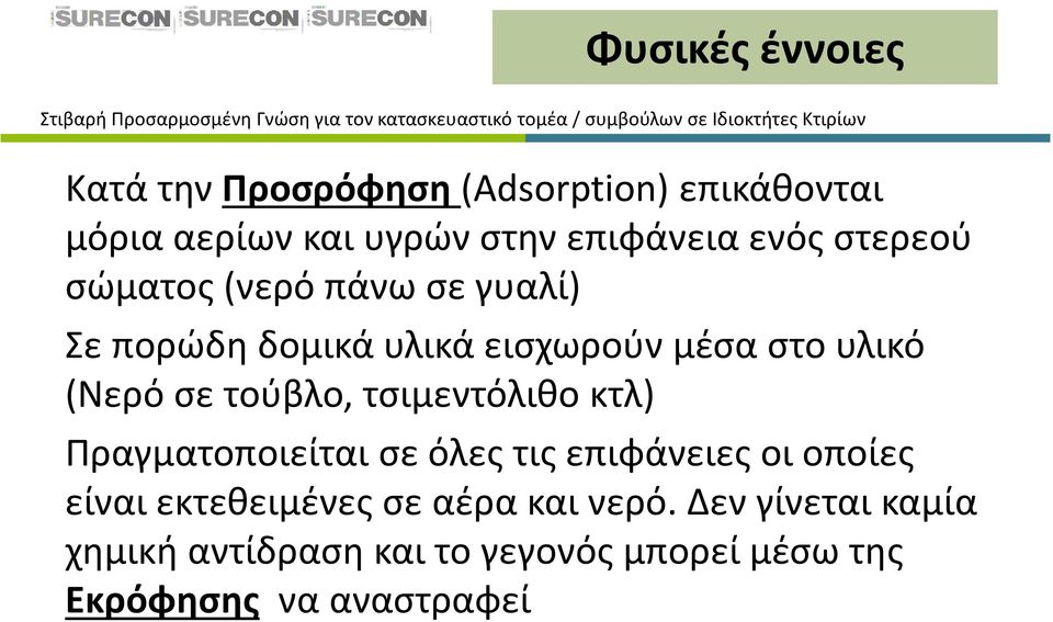 τούβλο, τσιμεντόλιθο κτλ) Πραγματοποιείται σε όλες τις επιφάνειες οι οποίες είναι εκτεθειμένες σε