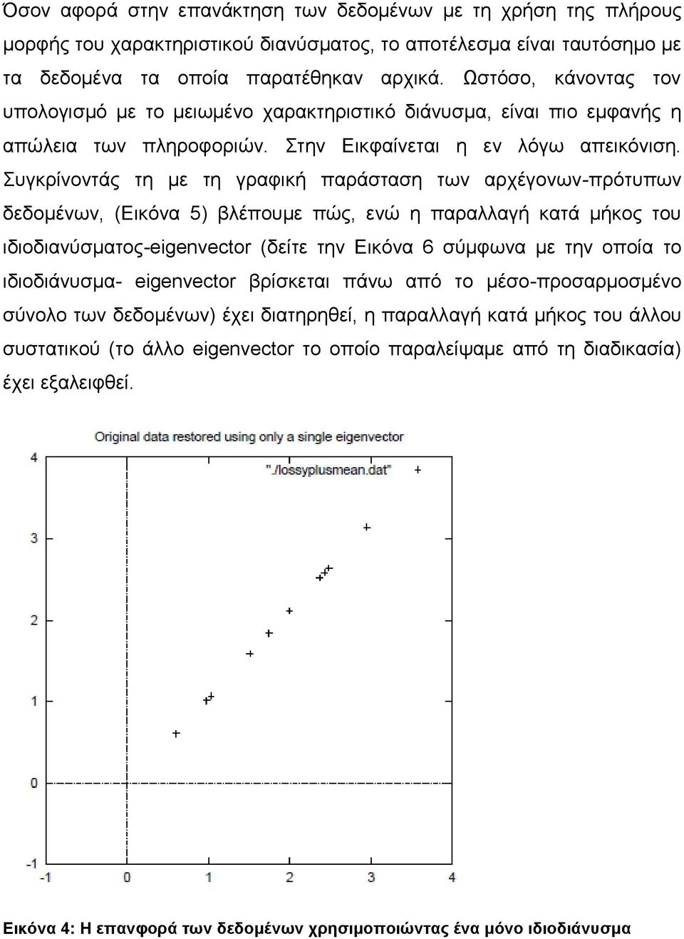 Συγκρίνοντάς τη με τη γραφική παράσταση των αρχέγονων-πρότυπων δεδομένων, (Εικόνα 5) βλέπουμε πώς, ενώ η παραλλαγή κατά μήκος του ιδιοδιανύσματος-eigenvector (δείτε την Εικόνα 6 σύμφωνα με την οποία