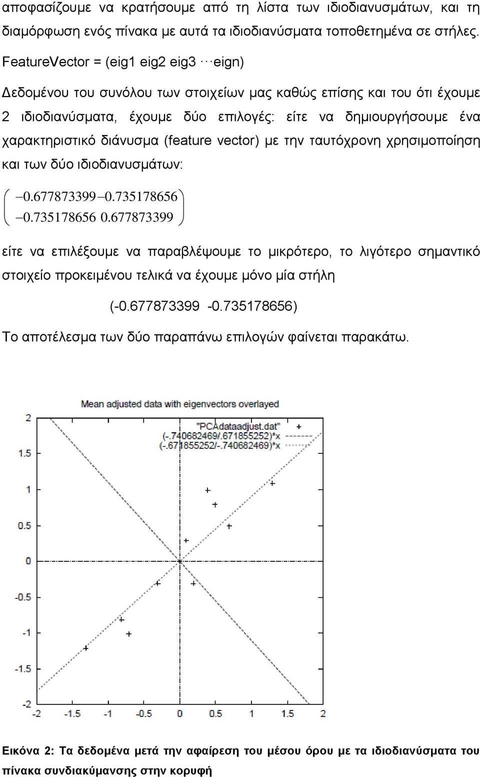 διάνυσμα (feature vector) με την ταυτόχρονη χρησιμοποίηση και των δύο ιδιοδιανυσμάτων: 0.677873399 0.735178656 0.