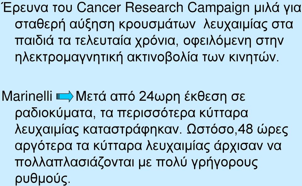 Marinelli Μετά από 24ωρη έκθεση σε ραδιοκύματα, τα περισσότερα κύτταρα λευχαιμίας