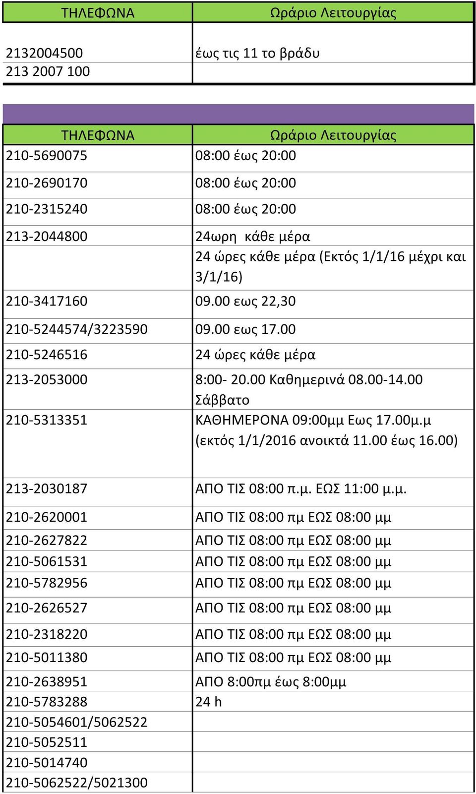 00-14.00 Σάββατο 210-5313351 ΚΑΘΗΜΕΡΟΝΑ 09:00μμ