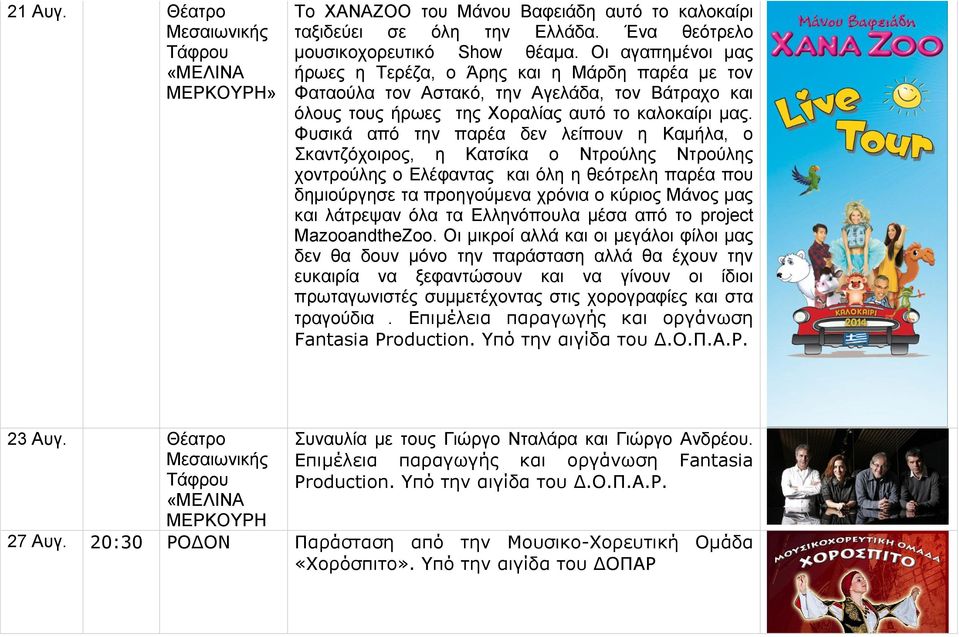 Φυσικά από την παρέα δεν λείπουν η Καμήλα, ο Σκαντζόχοιρος, η Κατσίκα ο Ντρούλης Ντρούλης χοντρούλης ο Ελέφαντας και όλη η θεότρελη παρέα που δημιούργησε τα προηγούμενα χρόνια ο κύριος Μάνος μας και