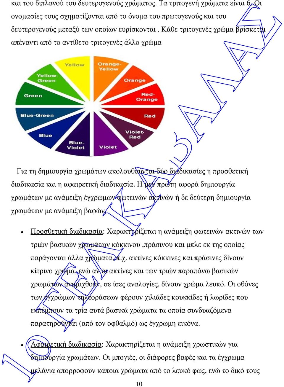 Η µεν πρώτη αφορά δηµιουργία χρωµάτων µε ανάµειξη έγχρωµων φωτεινών ακτινών ή δε δεύτερη δηµιουργία χρωµάτων µε ανάµειξη βαφών.
