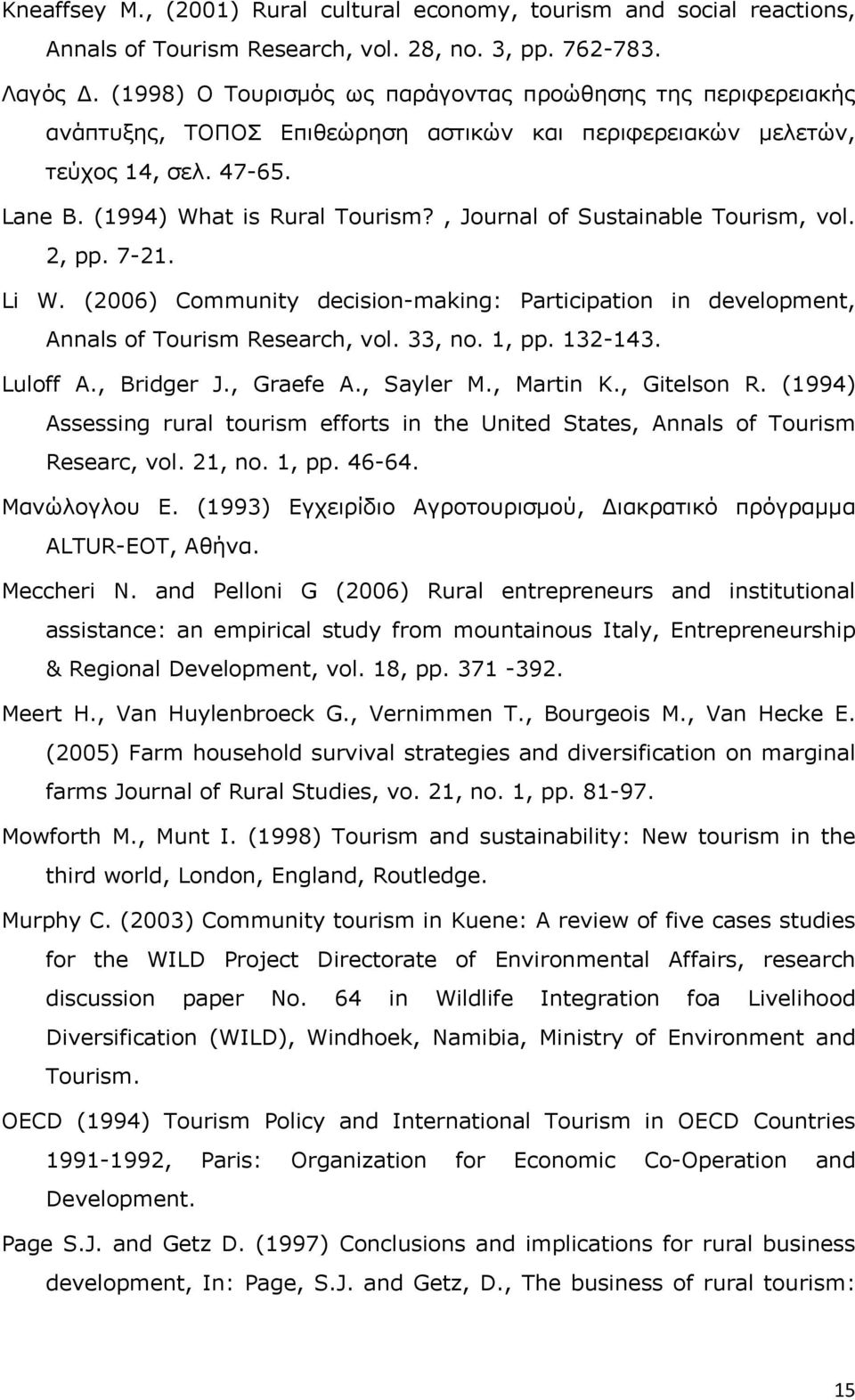 , Journal of Sustainable Tourism, vol. 2, pp. 7-21. Li W. (2006) Community decision-making: Participation in development, Annals of Tourism Research, vol. 33, no. 1, pp. 132-143. Luloff A., Bridger J.