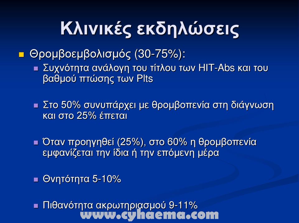 στη διάγνωση και στο 25% έπεται Όταν προηγηθεί (25%), στο 60% η θρομβοπενία