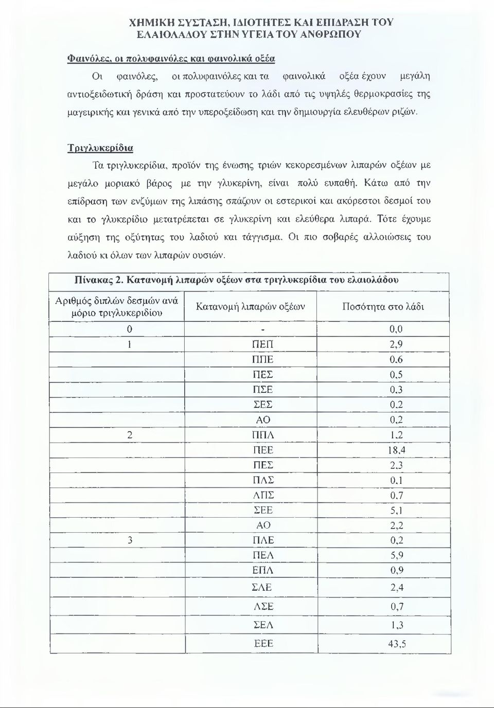 Τ ρινλυκερίδια Τα τριγλυκερίδια, προϊόν της ένωσης τριών κεκορεσμένων λιπαρών οξέων με μεγάλο μοριακό βάρος με την γλυκερίνη, είναι πολύ ευπαθή.