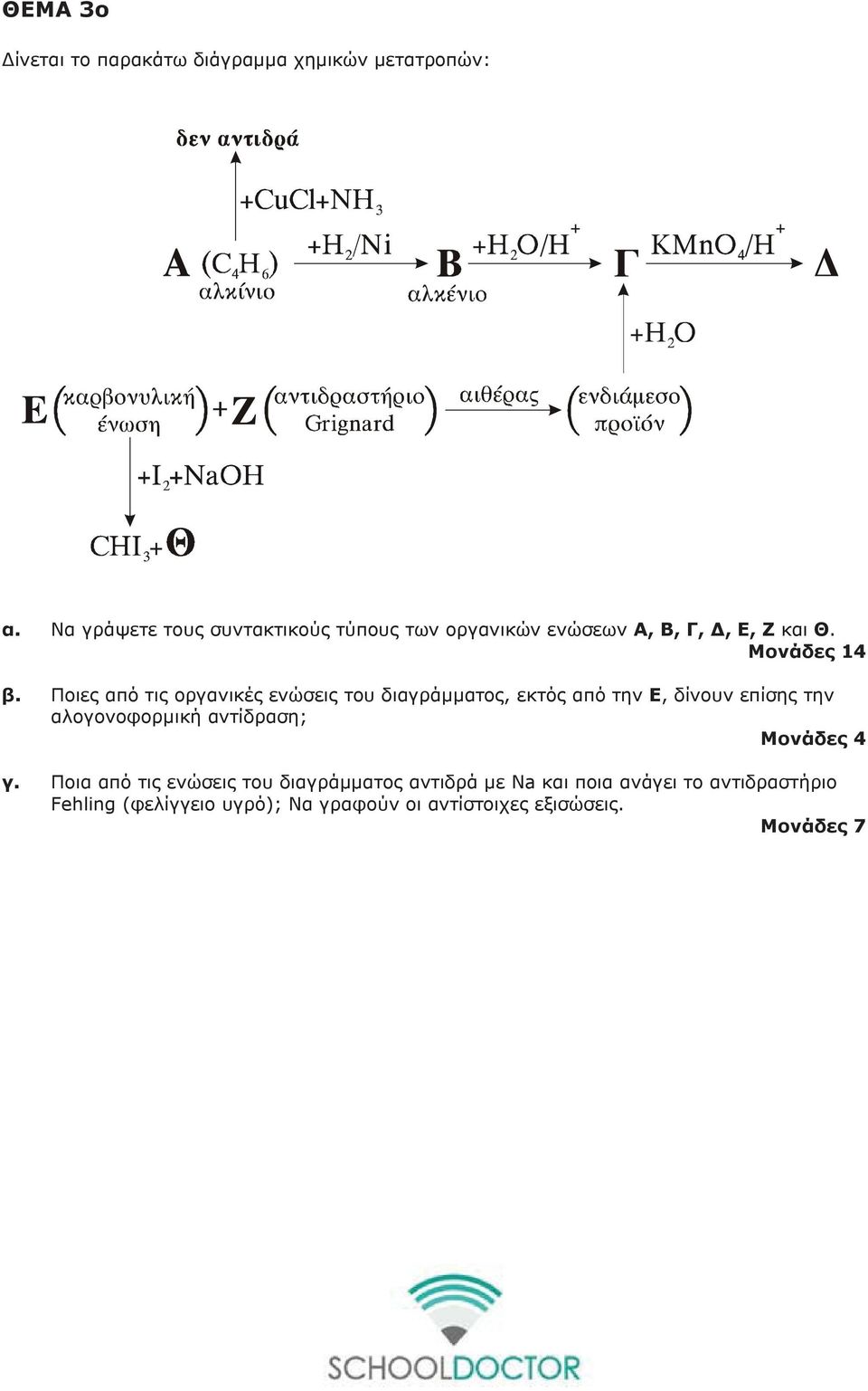 Ποιες από τις οργανικές ενώσεις του διαγράμματος, εκτός από την Ε, δίνουν επίσης την αλογονοφορμική αντίδραση;