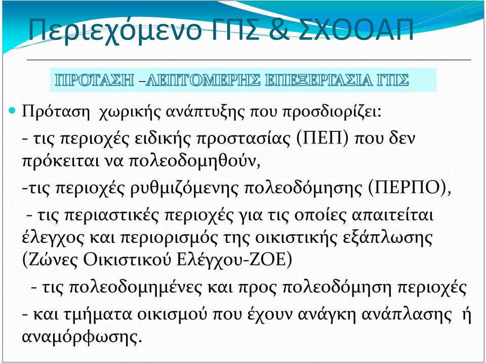 περιοχές για τις οποίες απαιτείται έλεγχος και περιορισμός της οικιστικής εξάπλωσης (Ζώνες Οικιστικού