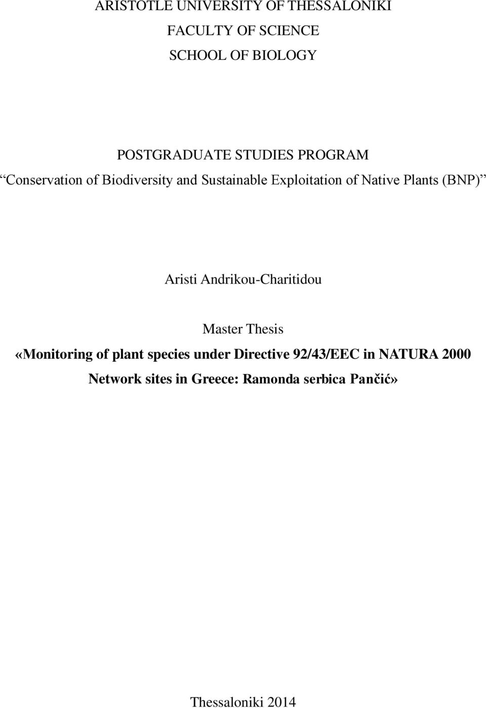 (BNP) Aristi Andrikou-Charitidou Master Thesis «Monitoring of plant species under