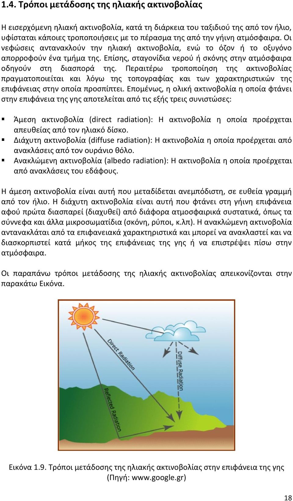 Περαιτέρω τροποποίηση της ακτινοβολίας πραγματοποιείται και λόγω της τοπογραφίας και των χαρακτηριστικών της επιφάνειας στην οποία προσπίπτει.