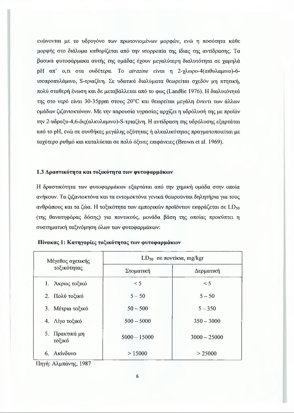 Σε υδατικά διαλύματα θεωρείται σχεδόν μη πτητική, πολύ σταθερή ένωση και δε μεταβάλλεται από το φως (Landlie 1976).