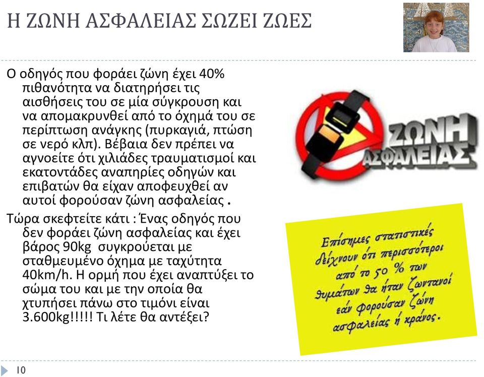 Βζβαια δεν πρζπει να αγνοείτε ότι χιλιάδεσ τραυματιςμοί και εκατοντάδεσ αναπθρίεσ οδθγϊν και επιβατϊν κα είχαν αποφευχκεί αν αυτοί φοροφςαν ηϊνθ αςφαλείασ.