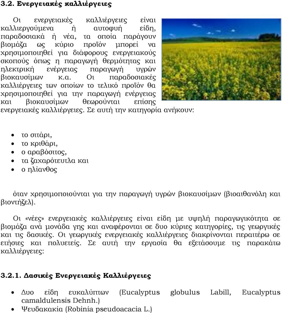 ε αυτή την κατηγορία ανήκουν: το σιτάρι, το κριθάρι, ο αραβόσιτος, τα ζαχαρότευτλα και ο ηλίανθος όταν χρησιμοποιούνται για την παραγωγή υγρών βιοκαυσίμων (βιοαιθανόλη και βιοντήζελ).