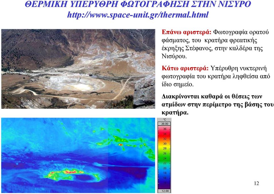 html Επάνω αριστερά: Φωτογραφία ορατού φάσματος, του κρατήρα φρεατικής έκρηξης Στέφανος, στην