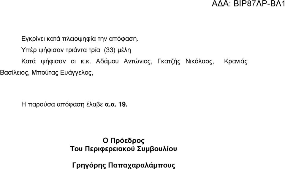 κ. Αδάµου Αντώνιος, Γκατζής Νικόλαος, Βασίλειος, Μπούτας