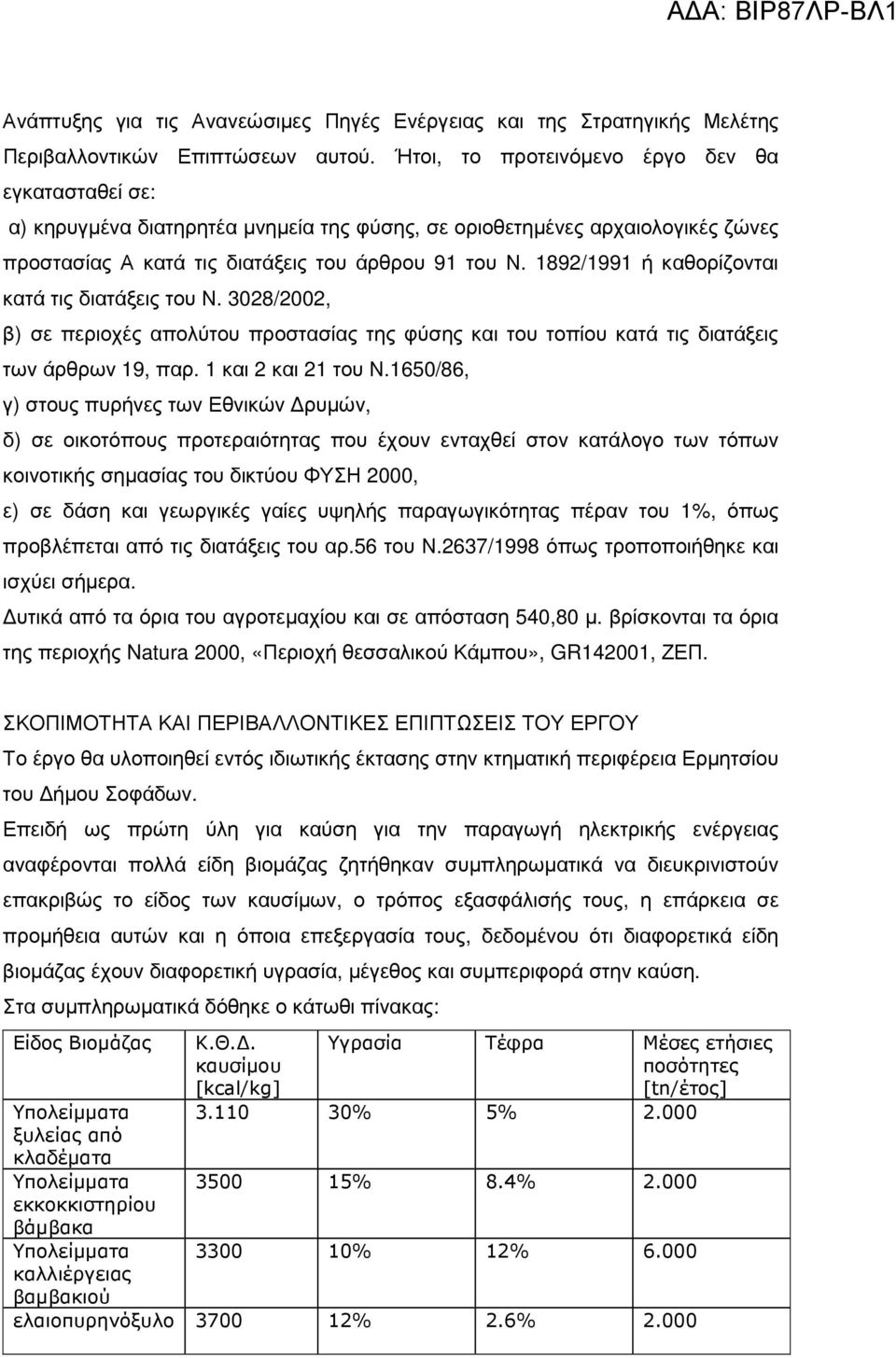 1892/1991 ή καθορίζονται κατά τις διατάξεις του Ν. 3028/2002, β) σε περιοχές απολύτου προστασίας της φύσης και του τοπίου κατά τις διατάξεις των άρθρων 19, παρ. 1 και 2 και 21 του Ν.