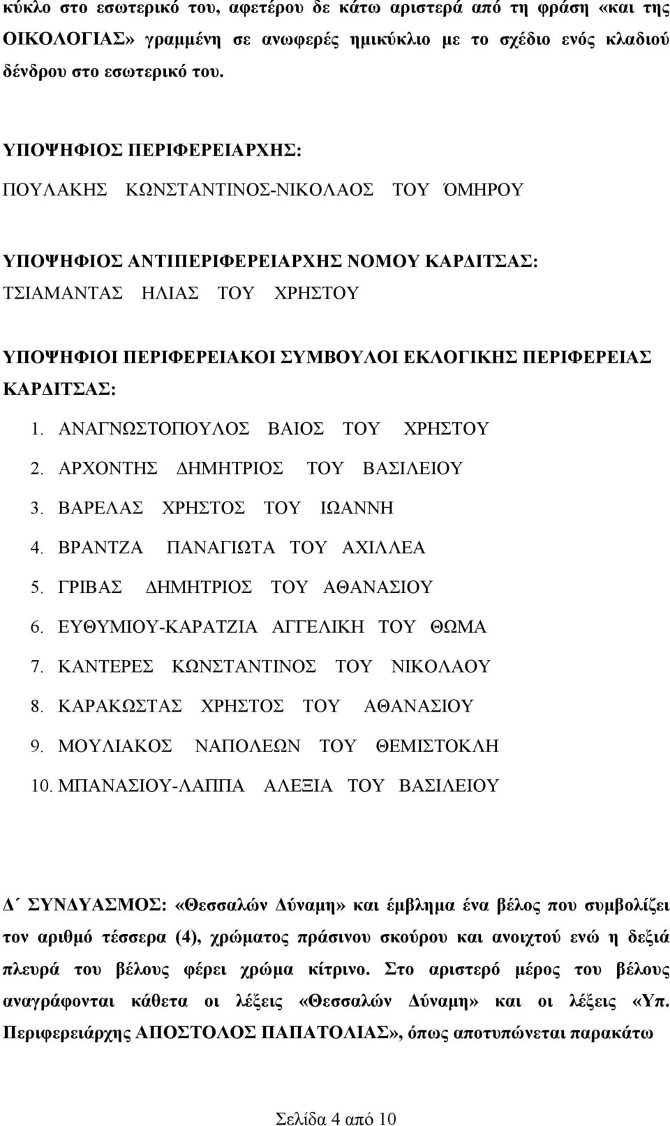 ΒΑΡΕΛΑΣ ΧΡΗΣΤΟΣ ΤΟΥ ΙΩΑΝΝΗ 4. ΒΡΑΝΤΖΑ ΠΑΝΑΓΙΩΤΑ ΤΟΥ ΑΧΙΛΛΕΑ 5. ΓΡΙΒΑΣ ΔΗΜΗΤΡΙΟΣ ΤΟΥ ΑΘΑΝΑΣΙΟΥ 6. ΕΥΘΥΜΙΟΥ-ΚΑΡΑΤΖΙΑ ΑΓΓΕΛΙΚΗ ΤΟΥ ΘΩΜΑ 7. ΚΑΝΤΕΡΕΣ ΚΩΝΣΤΑΝΤΙΝΟΣ ΤΟΥ ΝΙΚΟΛΑΟΥ 8.