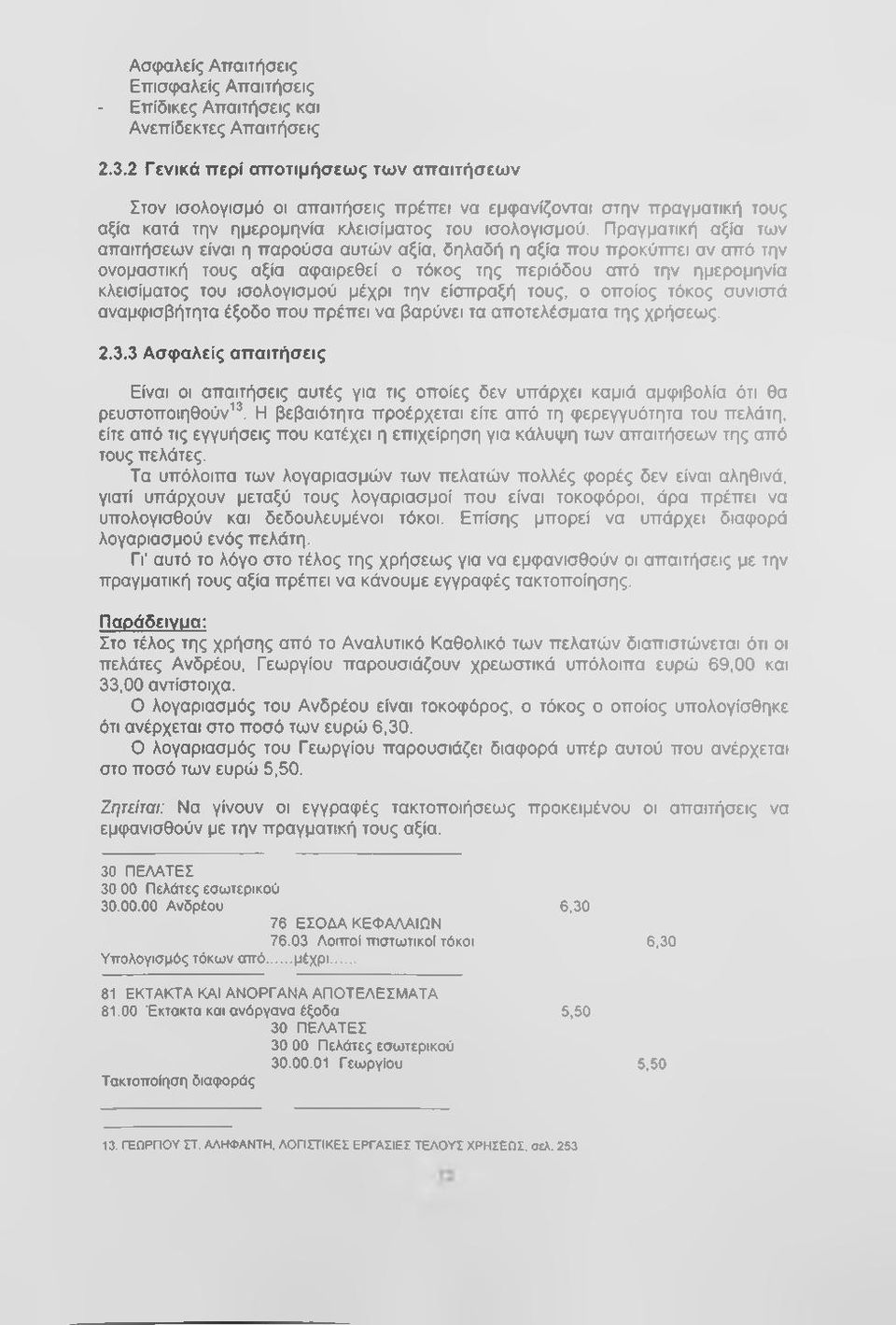 Πραγματική αξία των απαιτήσεων είναι η παρούσα αυτών αξία, δηλαδή η αξία που προκύπτει αν από την ονομαστική τους αξία αφαιρεθεί ο τόκος της περιόδου από την ημερομηνία κλεισίματος του ισολογισμού