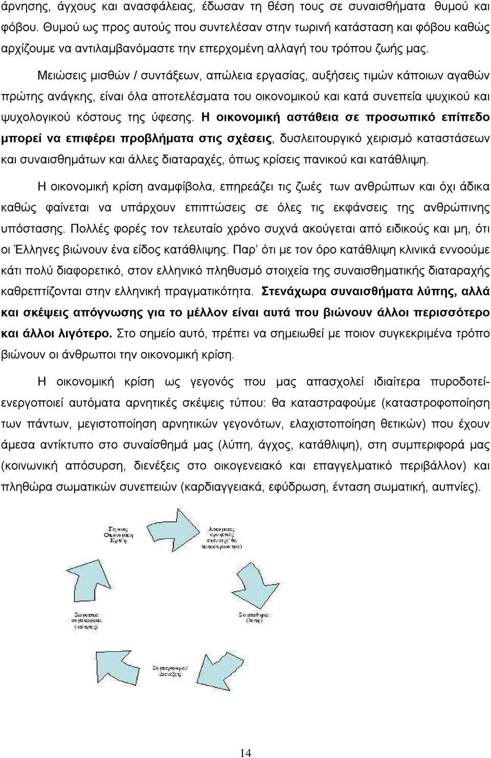 Μειώσεις µισθών / συντάξεων, απώλεια εργασίας, αυξήσεις τιµών κάποιων αγαθών πρώτης ανάγκης, είναι όλα αποτελέσµατα του οικονοµικού και κατά συνεπεία ψυχικού και ψυχολογικού κόστους της ύφεσης.