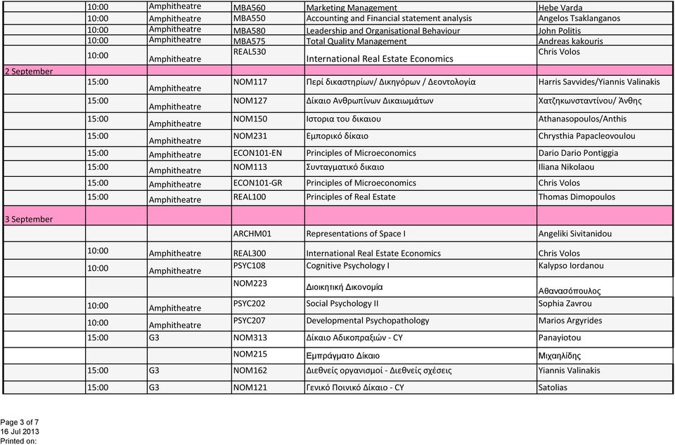 Δίκαιο Ανθρωπίνων Δικαιωμάτων Χατζηκωνσταντίνου/ Άνθης NOM150 Ιστορια του δικαιου Athanasopoulos/Anthis NOM231 Εμπορικό δίκαιο Chrysthia Papacleovoulou ECON101-EN Principles of Microeconomics Dario