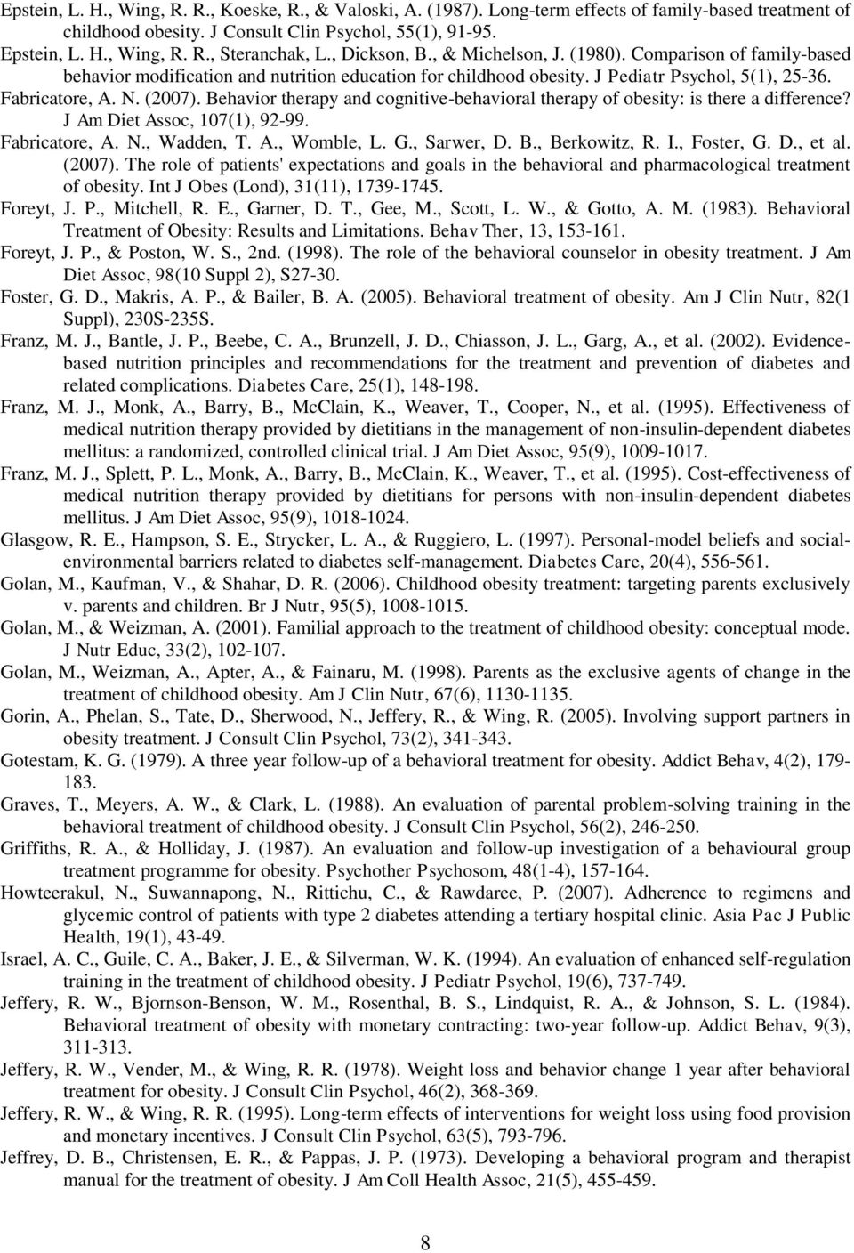 Behavior therapy and cognitive-behavioral therapy of obesity: is there a difference? J Am Diet Assoc, 107(1), 92-99. Fabricatore, A. N., Wadden, T. A., Womble, L. G., Sarwer, D. B., Berkowitz, R. I.