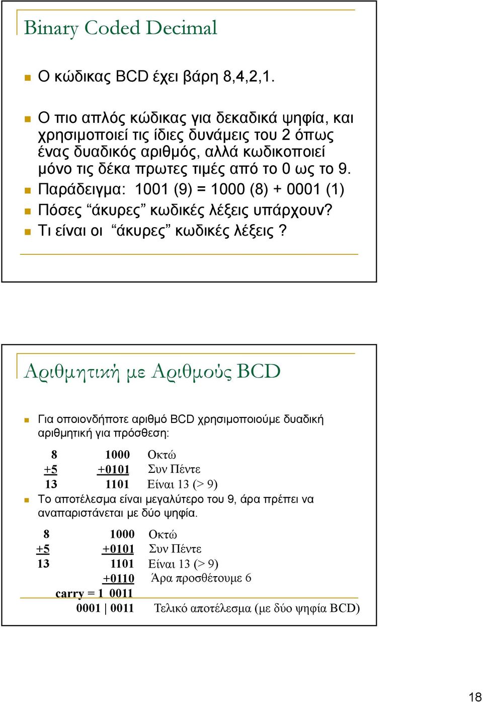 Παράδειγμα: 1001 (9) = 1000 (8) + 0001 (1) Πόσες άκυρες κωδικές λέξεις υπάρχουν? Τι είναι οι άκυρες κωδικές λέξεις?
