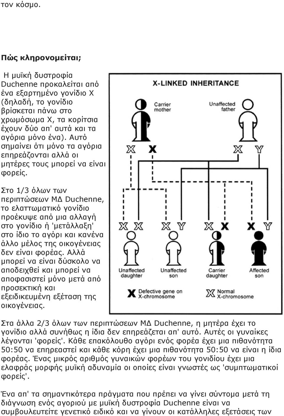 Αυτό σηµαίνει ότι µόνο τα αγόρια επηρεάζονται αλλά οι µητέρες τους µπορεί να είναι φορείς.